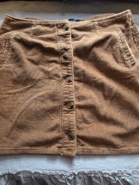 Button-Front Corduroy Mini Skirt in Tan